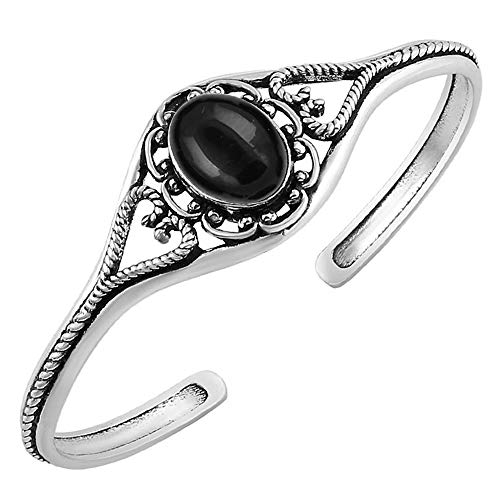 Black Onyx Cuff Bangle Bracelet for Women – Handmade 925