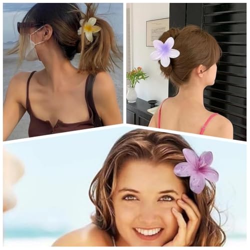 10 Pinzas para cabello Hawaiian Plumeria, clips en forma de garra con flores, antideslizantes para cabello grueso y fino, accesorios de playa para mujeres miniatura 5