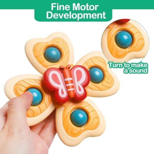 Image of Baby Bath Toys Spinner Toy 3 PCS Spinners for Baby Toddlers Boys Girls Waterproof Suction Cup Spinning Top Rotating Montessori Learning Toy Sticks to Smooth Surface (Multi)