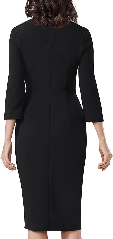 BLESSUME Catholic Church Women Clergy Mass Dress Black Wrap Ruched Split Dress Band Collar