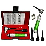 Pro Veterinary Otoscope Set with Specula Tips & Extra LED Bulbs, Colored Handle | Animal Diagnostics Examination Set for Veterinary Students (Green)
