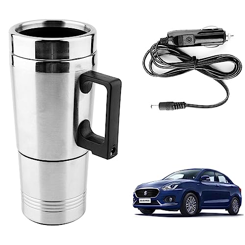 Image of Oshotto 12V Stainless Steel Car Heating Kettle /Mug, Travel Friendly electric Tea /Coffee maker Compatible with Maruti Suzuki Dzire 2017-2026 (300ml) - Silver