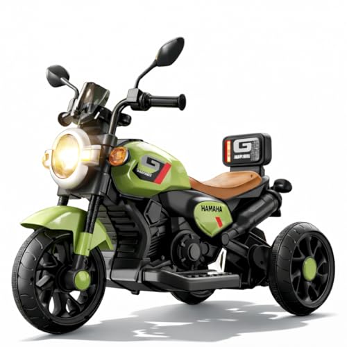 Image of Kids Electric Ride-On Bike with LED Headlight, Music & 3-Wheel Stability, Battery Powered Motorcycle Toy for Boys & Girls (Ages 1-4 Years) (Green)