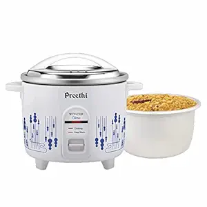 Preethi Glitter Electric Cooker, 1.8 Liters with Double Pan - White & Blue, (RC325)