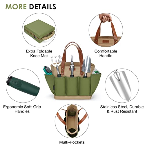 Garden-Tool-Tote-Solid-Bag-with-11-Piece-Hand-ToolsBest-Gardening-Gift-Set-Organizer-with-Vegetable-Garden-Tool-KitFree-Kneeler-PadDigging-Claw-Gloves-and-All-Necessary-Gardening-Accessories