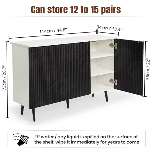 Image of ABOUT SPACE Shoe Cabinet - 3 Tier Shoe Rack with Door | Press Open 3 Door Engineered Wood Shoes Stand for Home | Smooth Non-Fluted-Effect Adjustable Shelf Raised Legs, 15 Pair Storage |White & Black