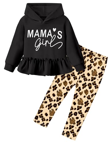 Image of CRISONE Toddler Baby Girl Clothes Long Sleeves Ruffle Hoodie Shirt Floral Pants 2 Pcs Fall Winter Outfits Set