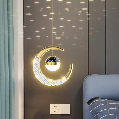 Chao Zan Luz colgante Lámpara colgante proyector estrella habitación infantil Iluminación de techo 10W LED Lámparas colgantes para pasillo Dormitorio (Dorado, Luz blanca cálida)