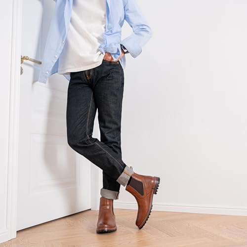 Jousen Chelsea Boots Casual Slip On Ankle Waterproof Mens Boots(AMY8406 brown 11.5)3