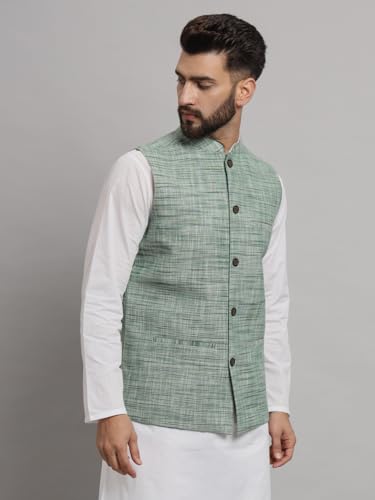 Image of LATEST CHIKAN Men's Traditional Cotton Solid Nehru Jacket /Waistcoat