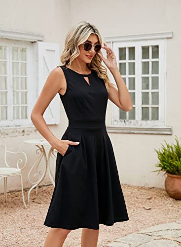 Sureple Women's Retro Sleeveless Swing Casual Work Summer Party Dress with Pockets4