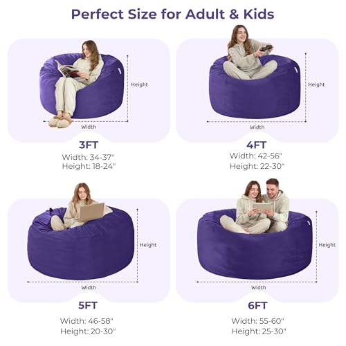 Image of HABUTWAY Bean Bag Chair: Giant 6' Memory Foam Furniture Bean Bag Chair with Microfiber Cover - 6Ft,Purple