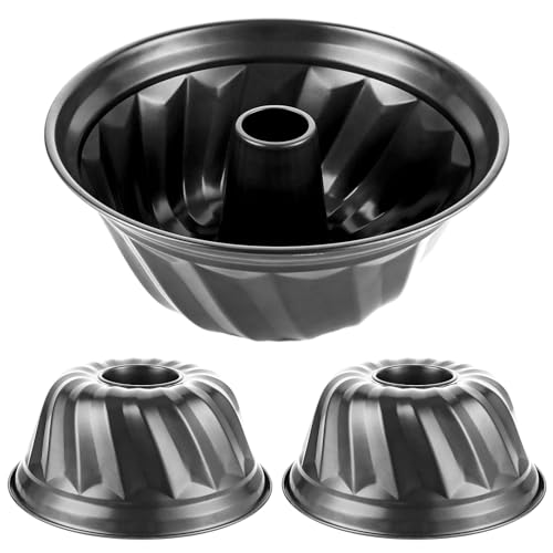 WOPPLXY 3 Pièces Moule à Kougelhopf, 25 cm Moule Gateau avec Revêtement Antiadhésif, Moule à Kouglof en Acier au Carbone (Noir)