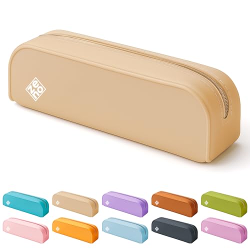 ZENO Silicone Pencil Case Aesthetic Pencil Pouch for Women & Teens Cute Pen Case Beige Make Up Bag Travel Organiser Small Stationery Pouch School Pencil Case Beige Seashell