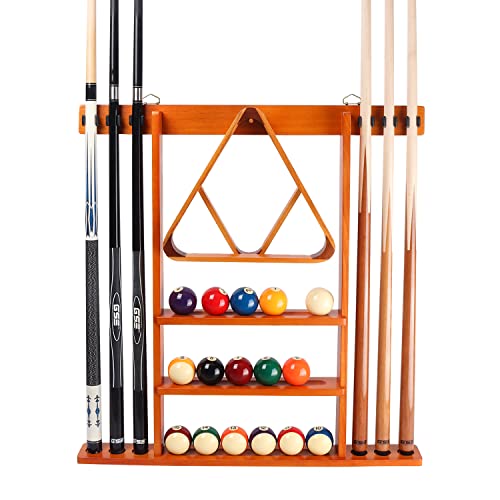Gse Billiard Pool Cue Stick Hanging Wall Mounting Rack Only, Holds 6 Pool Cue Stick, Billiard Ball Racks And Full Set Of Pool Balls (Oak) #TOP23