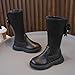 Little Girls Leather Lace-Up Knee Long Boots Winter Outdoor Hiking Combat Boot Shoes with Bows Fashion High Calf Riding Boots