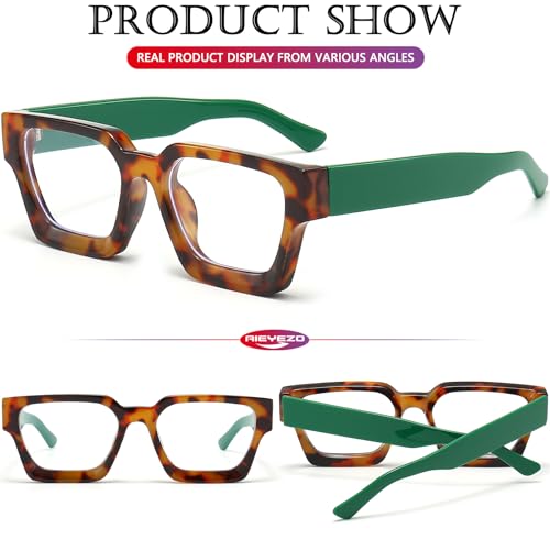 Image of AIEYEZO Square Thick Frame Glasses for Women Men Fashion Blue Light Glasses Trendy Chic Computer Eyeglasses