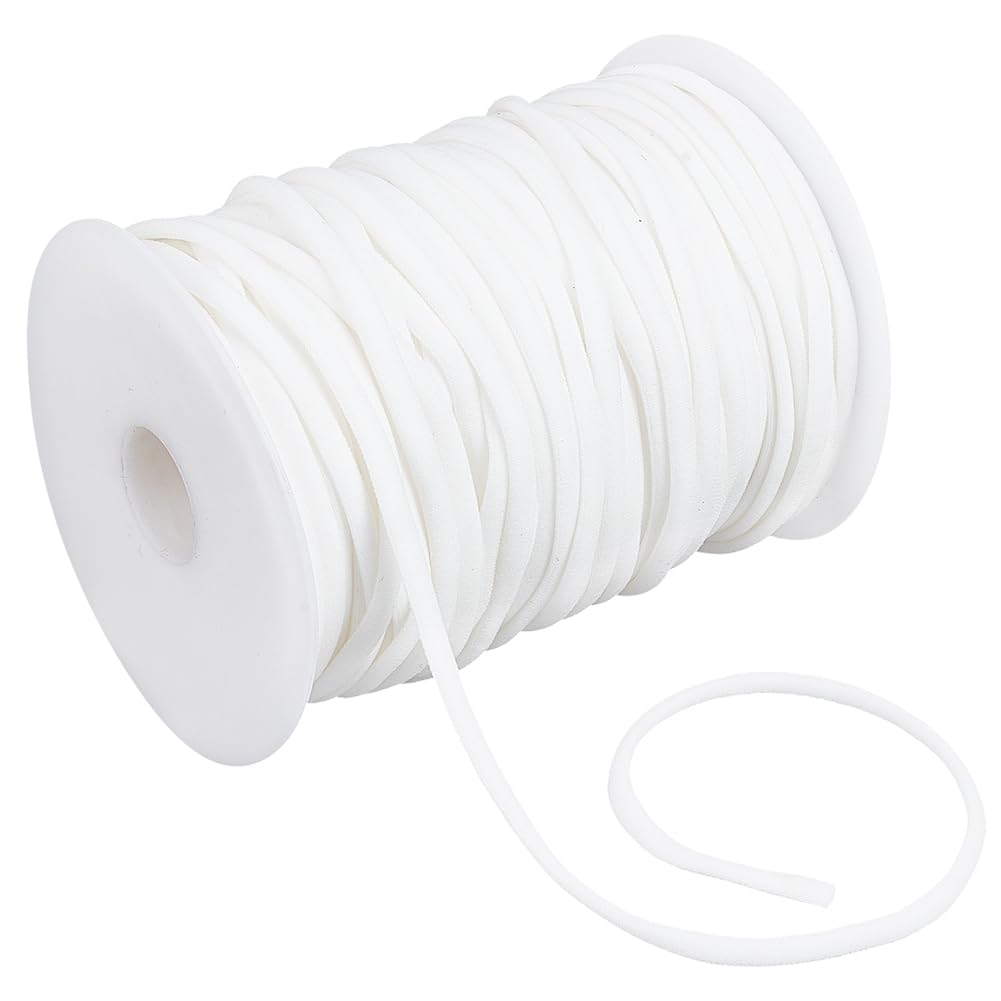 BENECREAT Cordino Elastico Piatto Da 50 m, Corda Elastica Morbida Da 5mm per Cucire con Rocchetto di Plastica per Realizzare Bikini, Costumi Da Bagno e Accessori per Capelli, Bianco