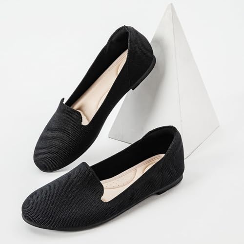 Image of Veittes Women's Wide Width Flats Shoes,Comfortable Breathable Casual Slip on Round-Toe Knitted Dressy Ballet Flats
