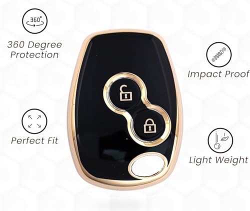 Image of TPU Car Key Cover Black & Golden Compatible for Renault Duster,Logan,Verito,Lodgy Nissan Terrano (Renault & Nissan, 2 Button Remote Key)