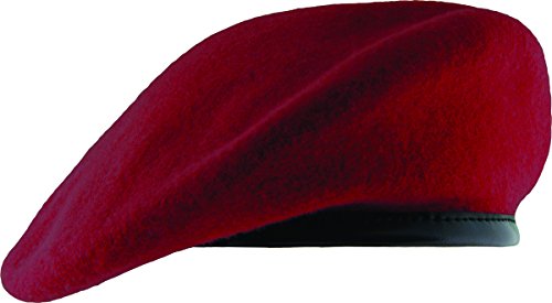 Unlined Beret with Leather Sweatband (7 3/4, Dark Red)