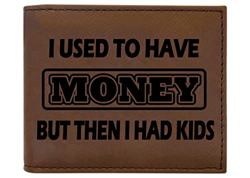 Rogue River Tactical Funny Dad Joke Men's Leather Bifold Wallet RFID Gift For Him Dad Father Billfold Father's Day Gift Used to Have Money Buy Then I Had Kids