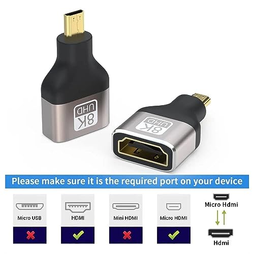 Image of 8K Micro HDMI Male to HDMI Female Adapter Converter Connector for Sony A6000, Raspberry Pi 4, GoPro Hero 7 and Other Sport Camera (Adapter)
