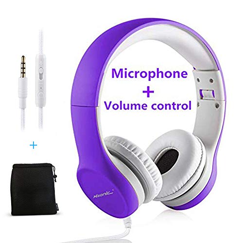 Hisonic Auriculares para Niños, Accesorios para Tablets Volume Limited Auriculares sobre el oído Auriculares Plegables con Conector Share para niños. (Púrpura)