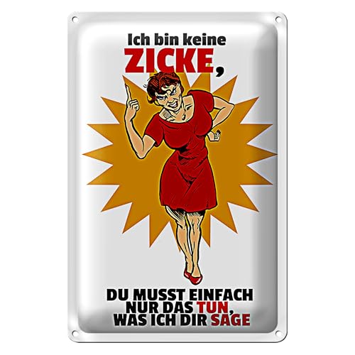 Blechschild 'Ich bin keine Zicke' | Lustiges Geschenk für Freunde und Familie | Humorvolles Dekoschild | 12 cm x 18 cm