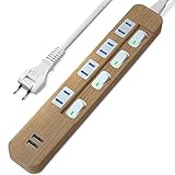 SAYBOUR タップ電源タップ 3.4A USB 付き PSE認証済 雷ガード 省エネ 個別スイッチ 4+2(AC差し込み口 +USBポート) (1m, 木目調)