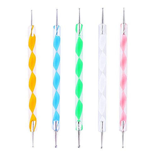 5PCS 2 Way ONE Set DOTTING PEN MARBLEIZING TOOL NAIL ART Design DOT PAINT TOOLS