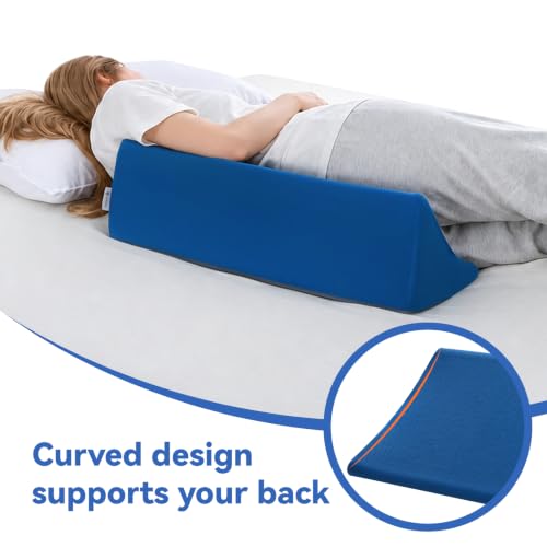 Image of Vekkia Wedge Pillow for Side Sleeping, Positioning Back Support Pillow with Firm Support for Side Sleeper, Bedsore Prevention, Post-Surgery Recovery, Back Pain, Machine Washable Cover, Blue