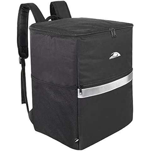 Insulated Food Delivery Backpack with Drink Cup Holders, Pocket, Reflectors for Groceries, DoorDash, Uber Eats, GrubHub, Black, Backpack Cover