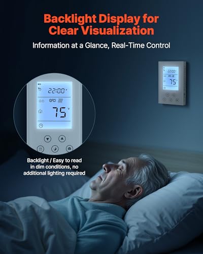 Image of VEVOR 7-Day Programmable Thermostat White - for Radiant Underfloor Heating Cable & Heat Pump, Built-in GFCI & Sensitive Sensor, LED Backlit Screen, Energy-Efficient