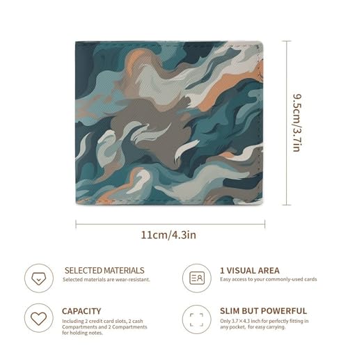 Blue Camouflage Pattern Bifold Wallet with ID Window, Leather Slim Wallet Easy Access Compact Purse for Men Women3