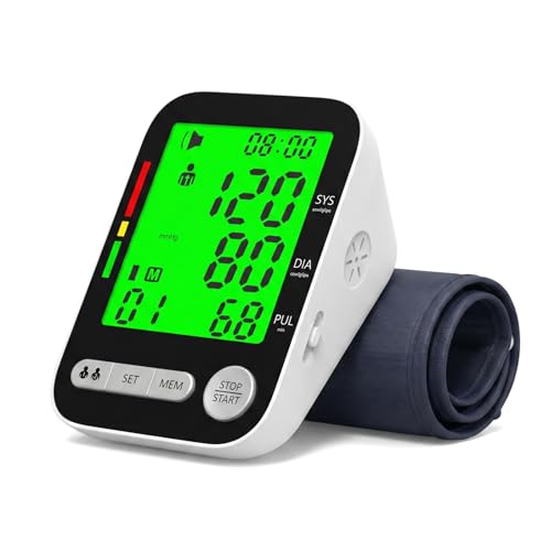Tensiomètre Électronique Numérique, Grand Écran LCD Rétroéclairé Vert, Mesure de Pression Artérielle et Fréquence Cardiaque, Interface USB Prononciation Anglaise Guidance