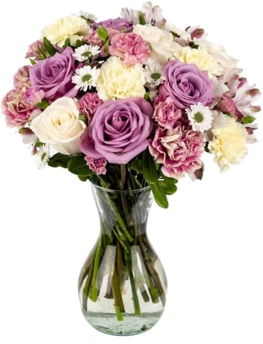 Blushing Medley | Purple, White Arrangement with Vase | Arabella