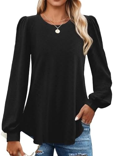 Long Sleeve Eyelet Tops for Women 2025 Spring Fall Crew Neck Shirts Casual Loose Blouse Trend Outfits Clothes