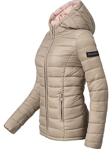 MARIKOO Damen Übergangsjacke leichte Steppjacke kurz mit Kapuze Lucy Taupe Gr. 3XL