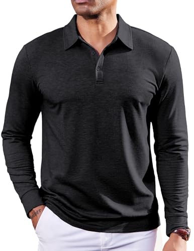 COOFANDY Mens Polo Shirts Long Sleeve Casual Lightweigt Golf Polos Button Collared Tshirt