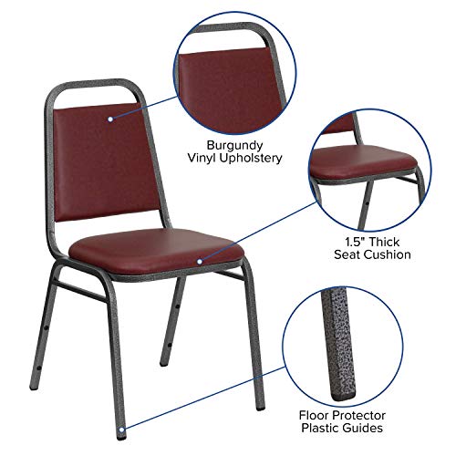 Image of Flash Furniture HERCULES Series Trapezoidal Back Stacking Banquet Chair in Burgundy Vinyl - Silver Vein Frame