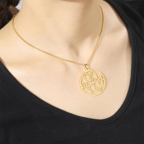 Collier Double Sceau de Lucifer Anti-Ternissement Pendentif Démon - 2