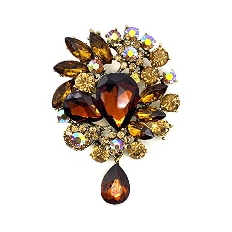 LAXPICOL Vintage Wedding Bridal Big Brown Crystal Rhinestone Tear Drop Brooch Pin for Women Cover