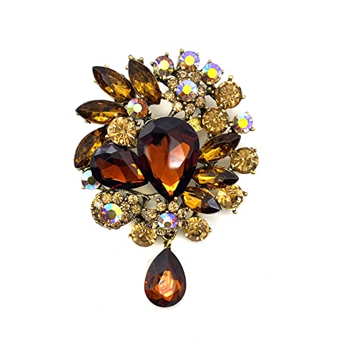 LAXPICOL Vintage Wedding Bridal Big Brown Crystal Rhinestone Tear drop
