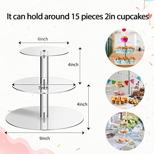 3 Pcs Acrylic Cupcake Stand 2 Set Of 3 Tier Clear Cupcake Stand Dessert Tower And 1 Tier Round Cake Stand Holder Bakery Display Serving Tray For Wedding Baby Shower Party Decor #TOP2