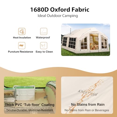 Image of KNUO Inflatable Camping Tent, Large Blow-Up Air Tent, No Assembly Needed Luxury Glamping House, Oxford Fabric