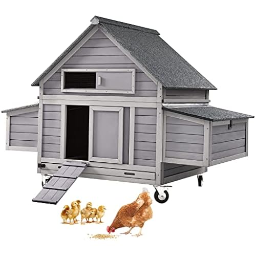 GUTINNEEN Chicken Coop Poultry Cage on Wheels Outdoor Duck Coop Wooden Hen House with Large Nesting Box, Movable