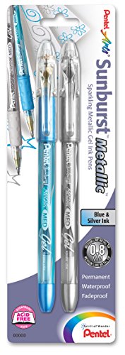 Pentel Arts Sunburst Metallic Gel Pen, Línea Media, Permanente, Azul y Plata 2 unidades miniatura 1