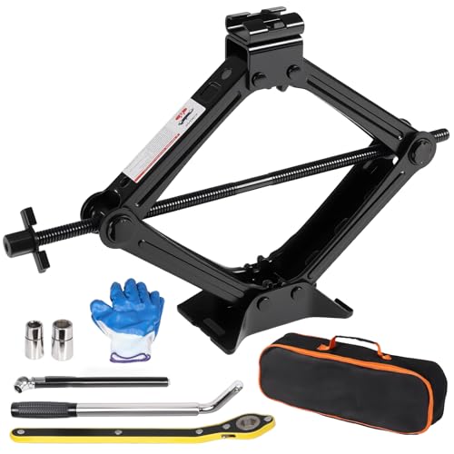 KROAK Scissor Jack for Car 2 Ton (4409 lbs), Car Jack Kit Tire Jack with Ratchet Wrenches & Telescopic Wrenches, Spare Tire Changing Kit Emergency Kit for Vehicle/SUV/MPV