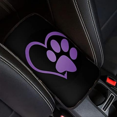 UNICEU Car Center Console Armrest Cushion Cover, Animal Dog Paws Purple Love Heart Print Neoprene Auto Armrest Box Cover Decor Accessories Cover